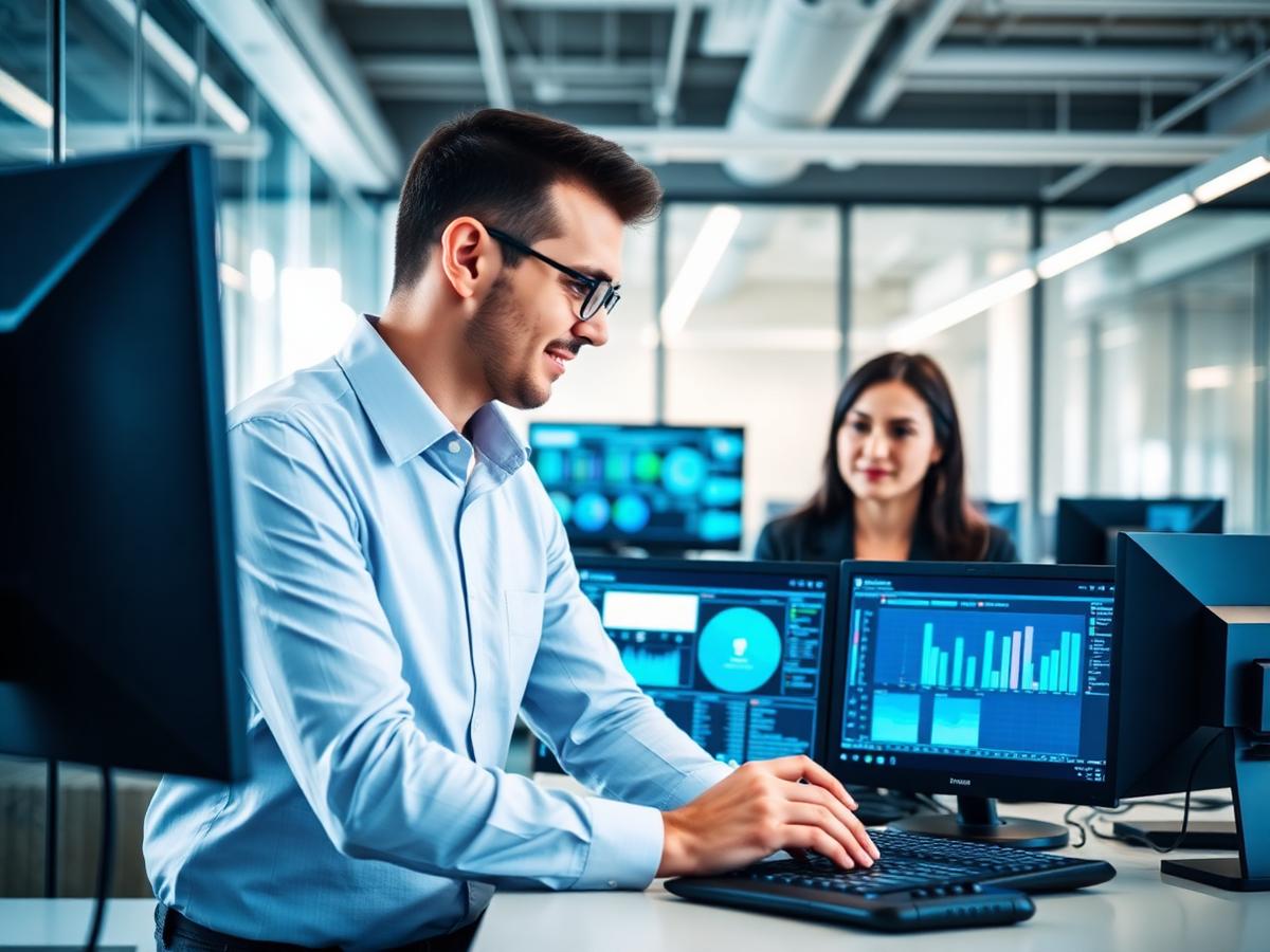 Technology team monitoring network infrastructure dashboards